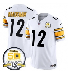 Men Pittsburgh Steelers 12 Terry Bradshaw White 2024 F U S E 50th Anniversary Of Super Bowl IX Alternate Vapor Untouchable Limited Stitched Jersey Men Pittsburgh Steelers 12 Terry Bradshaw White 2024 F U S E 50th Anniversary Of Super Bowl IX Alternate Vapor Untouchable Limited Stitched Jersey