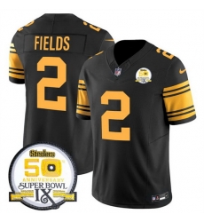 Men Pittsburgh Steelers 2 Justin Fields Black 2024 F U S E 50th Anniversary Of Super Bowl IX Color Rush Limited Stitched Jersey Men Pittsburgh Steelers 2 Justin Fields Black 2024 F U S E 50th Anniversary Of Super Bowl IX Color Rush Limited Stitched Jersey