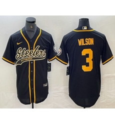 Men Pittsburgh Steelers 3 Russell Wilson Black With Patch Cool Base Stitched Baseball Jersey Men Pittsburgh Steelers 3 Russell Wilson Black With Patch Cool Base Stitched Baseball Jersey