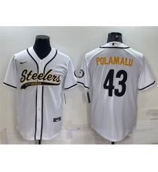 Men Pittsburgh Steelers 43 Troy Polamalu White With Patch Cool Base Stitched Baseball Jersey Men Pittsburgh Steelers 43 Troy Polamalu White With Patch Cool Base Stitched Baseball Jersey