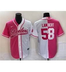 Men Pittsburgh Steelers 58 Jack Lambert White Pink Split Cool Base Stitched Baseball Jersey Men Pittsburgh Steelers 58 Jack Lambert White Pink Split Cool Base Stitched Baseball Jersey