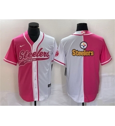 Men Pittsburgh Steelers White Pink Split Team Big Logo Cool Base Stitched Baseball Jersey Men Pittsburgh Steelers White Pink Split Team Big Logo Cool Base Stitched Baseball Jersey