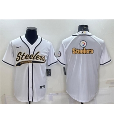 Men Pittsburgh Steelers White Team Big Logo With Patch Cool Base Stitched Baseball Jersey Men Pittsburgh Steelers White Team Big Logo With Patch Cool Base Stitched Baseball Jersey