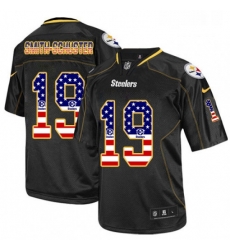 Mens Nike Pittsburgh Steelers 19 JuJu Smith Schuster Elite Black USA Flag Fashion NFL Jersey Mens Nike Pittsburgh Steelers 19 JuJu Smith Schuster Elite Black USA Flag Fashion NFL Jersey