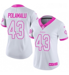 Womens Nike Pittsburgh Steelers 43 Troy Polamalu Limited WhitePink Rush Fashion NFL Jersey Womens Nike Pittsburgh Steelers 43 Troy Polamalu Limited WhitePink Rush Fashion NFL Jersey
