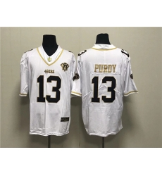 Men San Francisco 49ers 13 Brock Purdy White Gold With 75th Anniversary Patch Stitched Jersey Men San Francisco 49ers 13 Brock Purdy White Gold With 75th Anniversary Patch Stitched Jersey