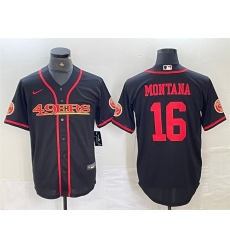Men San Francisco 49ers  16 Joe Montana Black With Patch Cool Base Stitched Baseball Jersey