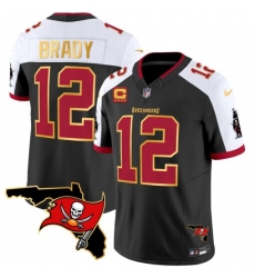 Men Tampa Bay Buccaneers 12 Tom Brady Black White F U S E With 4 Star C Ptach And Florida Patch Gold Trim Vapor Stitched Jersey Men Tampa Bay Buccaneers 12 Tom Brady Black White F U S E With 4 Star C Ptach And Florida Patch Gold Trim Vapor Stitched Jersey