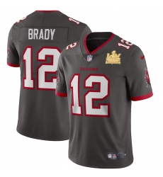 Men Tampa Bay Buccaneers 12 Tom Brady Men Super Bowl LV Champions Patch Nike Pewter Alternate Vapor Limited Jersey Men Tampa Bay Buccaneers 12 Tom Brady Men Super Bowl LV Champions Patch Nike Pewter Alternate Vapor Limited Jersey