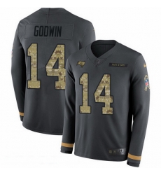 Nike Buccaneers 14 Chris Godwin Anthracite Salute to Service Men Stitched NFL Limited Therma Long Sleeve Jersey Nike Buccaneers 14 Chris Godwin Anthracite Salute to Service Men Stitched NFL Limited Therma Long Sleeve Jersey