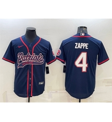 Men New England Patriots 4 Bailey Zappe Navy With Path Cool Base Stitched Baseball Jersey Men New England Patriots 4 Bailey Zappe Navy With Path Cool Base Stitched Baseball Jersey