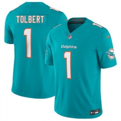 Men Miami Dolphins  1 Jalen Tolbert Aqua 2026 F U S E  Vapor Limited Stitched Football Jersey
