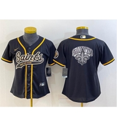 Women New Orleans Saints Black Team Big Logo With Patch Cool Base Stitched Baseball Jersey Women New Orleans Saints Black Team Big Logo With Patch Cool Base Stitched Baseball Jersey