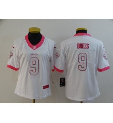 Women Nike Saints 9 Drew Brees White Pink Fashion Women Rush Limited Jersey Women Nike Saints 9 Drew Brees White Pink Fashion Women Rush Limited Jersey