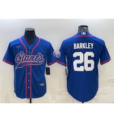 Men New York Giants 26 Saquon Barkley Blue With Patch Cool Base Stitched Baseball Jersey Men New York Giants 26 Saquon Barkley Blue With Patch Cool Base Stitched Baseball Jersey