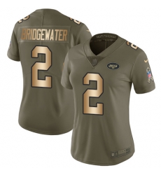 Nike Jets #2 Teddy Bridgewater Olive Gold Womens Stitched NFL Limited 2017 Salute to Service Jersey Nike Jets #2 Teddy Bridgewater Olive Gold Womens Stitched NFL Limited 2017 Salute to Service Jersey