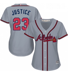 Womens Majestic Atlanta Braves 23 David Justice Authentic Grey Road Cool Base MLB Jersey Womens Majestic Atlanta Braves 23 David Justice Authentic Grey Road Cool Base MLB Jersey