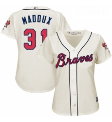 Womens Majestic Atlanta Braves 31 Greg Maddux Authentic Cream Alternate 2 Cool Base MLB Jersey Womens Majestic Atlanta Braves 31 Greg Maddux Authentic Cream Alternate 2 Cool Base MLB Jersey