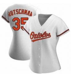 Women Baltimore Oriole #35 Adley Rutschman White Flex Base Stitched Baseball jersey Women Baltimore Oriole #35 Adley Rutschman White Flex Base Stitched Baseball jersey