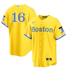 Men Boston Red Sox 16 Jarren Duran Gold City Connect Stitched Baseball Jersey Men Boston Red Sox 16 Jarren Duran Gold City Connect Stitched Baseball Jersey