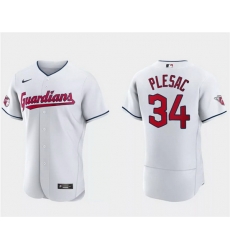 Men Cleveland Guardians 34 Zach Plesac White Flex Base Stitched Jersey Men Cleveland Guardians 34 Zach Plesac White Flex Base Stitched Jersey