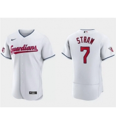 Men Cleveland Guardians 7 Myles Straw White Flex Base Stitched Jersey Men Cleveland Guardians 7 Myles Straw White Flex Base Stitched Jersey