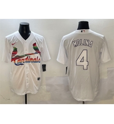 Men St  Louis Cardinals 4 Yadier Molina White Cool Base Stitched Baseball Jersey
