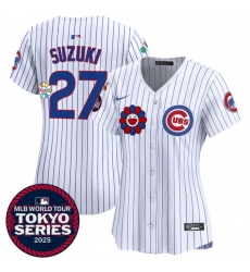 Women Chicago Cubs 27 Seiya Suzuki White 2025 Tokyo Series Limited Stitched Baseball Jersey Women Chicago Cubs 27 Seiya Suzuki White 2025 Tokyo Series Limited Stitched Baseball Jersey