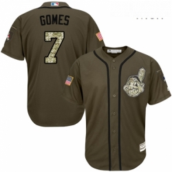 Mens Majestic Cleveland Indians 7 Yan Gomes Authentic Green Salute to Service MLB Jersey