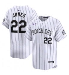 Men Colorado Rockies 22 Nolan Jones White Home Limited Stitched Baseball Jersey Men Colorado Rockies 22 Nolan Jones White Home Limited Stitched Baseball Jersey