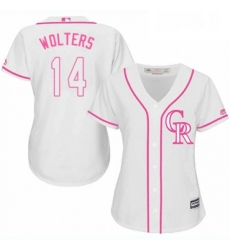 Womens Majestic Colorado Rockies 14 Tony Wolters Authentic White Fashion Cool Base MLB Jersey Womens Majestic Colorado Rockies 14 Tony Wolters Authentic White Fashion Cool Base MLB Jersey