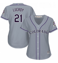 Womens Majestic Colorado Rockies 21 Jonathan Lucroy Replica Grey Road Cool Base MLB Jersey Womens Majestic Colorado Rockies 21 Jonathan Lucroy Replica Grey Road Cool Base MLB Jersey
