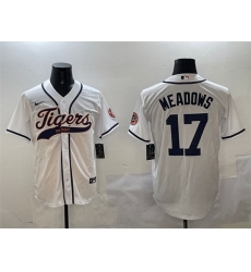 Men Detroit Tigers 17 Parker Meadows White With Patch Cool Base Stitched Baseball Jersey Men Detroit Tigers 17 Parker Meadows White With Patch Cool Base Stitched Baseball Jersey