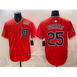Men Detroit Tigers  25 Gleyber Torres Orange 2026 Alternate USA 250  Patch Vapor Premier Limited Stitched Baseball Jersey