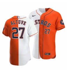 Men Houston Astros 27 Jose Altuve Split White Orange Two Tone Jersey Men Houston Astros 27 Jose Altuve Split White Orange Two Tone Jersey