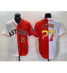 Men Houston Astros 27 Jose Altuve White Orange Split With Patch Cool Base Stitched Baseball Jersey 1 Men Houston Astros 27 Jose Altuve White Orange Split With Patch Cool Base Stitched Baseball Jersey 1