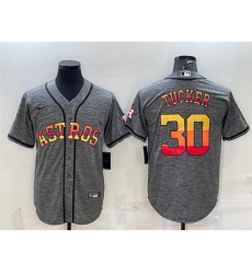 Men Houston Astros 30 Kyle Tucker Grey Cool Base Stitched Baseball Jersey Men Houston Astros 30 Kyle Tucker Grey Cool Base Stitched Baseball Jersey