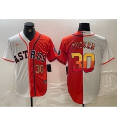 Men Houston Astros 30 Kyle Tucker White Orange Split With Patch Cool Base Stitched Baseball Jersey 2 Men Houston Astros 30 Kyle Tucker White Orange Split With Patch Cool Base Stitched Baseball Jersey 2