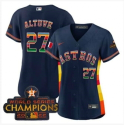Women Houston Astros 27 Jose Altuve Navy Mexico With 2022 World Series Champions Patch Cool Base Stitched Baseball Jersey  001