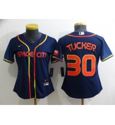 Women's Houston Astros #30 Kyle Tucker 2022 Navy Blue City Connect Cool Base Stitched Jersey Women's Houston Astros #30 Kyle Tucker 2022 Navy Blue City Connect Cool Base Stitched Jersey