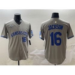 Men Kansas City Royals 16 Bo Jackson Grey 2024 Away Limited Stitched Baseball Jersey
