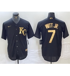 Men Kansas City Royals 7 Bobby Witt Jr Black Cool Base Stitched Jersey Men Kansas City Royals 7 Bobby Witt Jr Black Cool Base Stitched Jersey