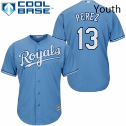 Youth Majestic Kansas City Royals 13 Salvador Perez Replica Light Blue Alternate 1 Cool Base MLB Jersey