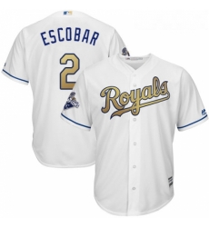 Youth Majestic Kansas City Royals 2 Alcides Escobar Authentic White 2015 World Series Champions Gold Program Cool Base MLB Jersey Youth Majestic Kansas City Royals 2 Alcides Escobar Authentic White 2015 World Series Champions Gold Program Cool Base MLB Jersey