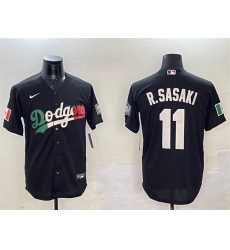 Men Los Angeles Dodgers 11 Roki Sasaki Black Mexico With World Series Patch Cool Base Stitched Baseball Jersey Men Los Angeles Dodgers 11 Roki Sasaki Black Mexico With World Series Patch Cool Base Stitched Baseball Jersey