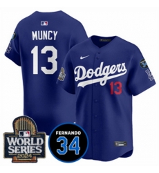 Men Los Angeles Dodgers 13 Max Muncy Royal 2024 World Series With Fernando Memorial Patch Alternate Limited Stitched Baseball Jersey Men Los Angeles Dodgers 13 Max Muncy Royal 2024 World Series With Fernando Memorial Patch Alternate Limited Stitched Baseball Jersey