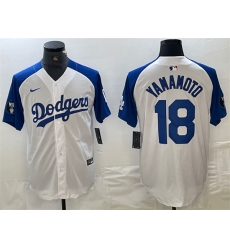 Men Los Angeles Dodgers 18 Yoshinobu Yamamoto White Blue Vin Patch Cool Base Stitched Baseball Jersey Men Los Angeles Dodgers 18 Yoshinobu Yamamoto White Blue Vin Patch Cool Base Stitched Baseball Jersey