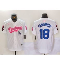 Men Los Angeles Dodgers 18 Yoshinobu Yamamoto White Pink Vin 26 Kobe Patch Stitched Baseball Jersey 1 Men Los Angeles Dodgers 18 Yoshinobu Yamamoto White Pink Vin 26 Kobe Patch Stitched Baseball Jersey 1