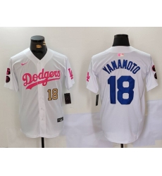 Men Los Angeles Dodgers 18 Yoshinobu Yamamoto White Pink Vin 26 Kobe Patch Stitched Baseball Jersey 3 Men Los Angeles Dodgers 18 Yoshinobu Yamamoto White Pink Vin 26 Kobe Patch Stitched Baseball Jersey 3