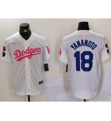 Men Los Angeles Dodgers 18 Yoshinobu Yamamoto White Pink Vin 26 Kobe Patch Stitched Baseball Jersey 5 Men Los Angeles Dodgers 18 Yoshinobu Yamamoto White Pink Vin 26 Kobe Patch Stitched Baseball Jersey 5